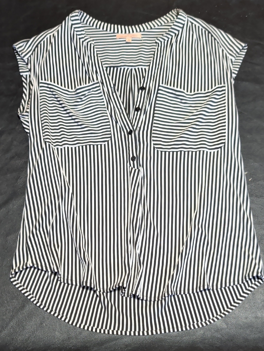 Gibson Latimer Black and White Vertical Stripe Button Blouse